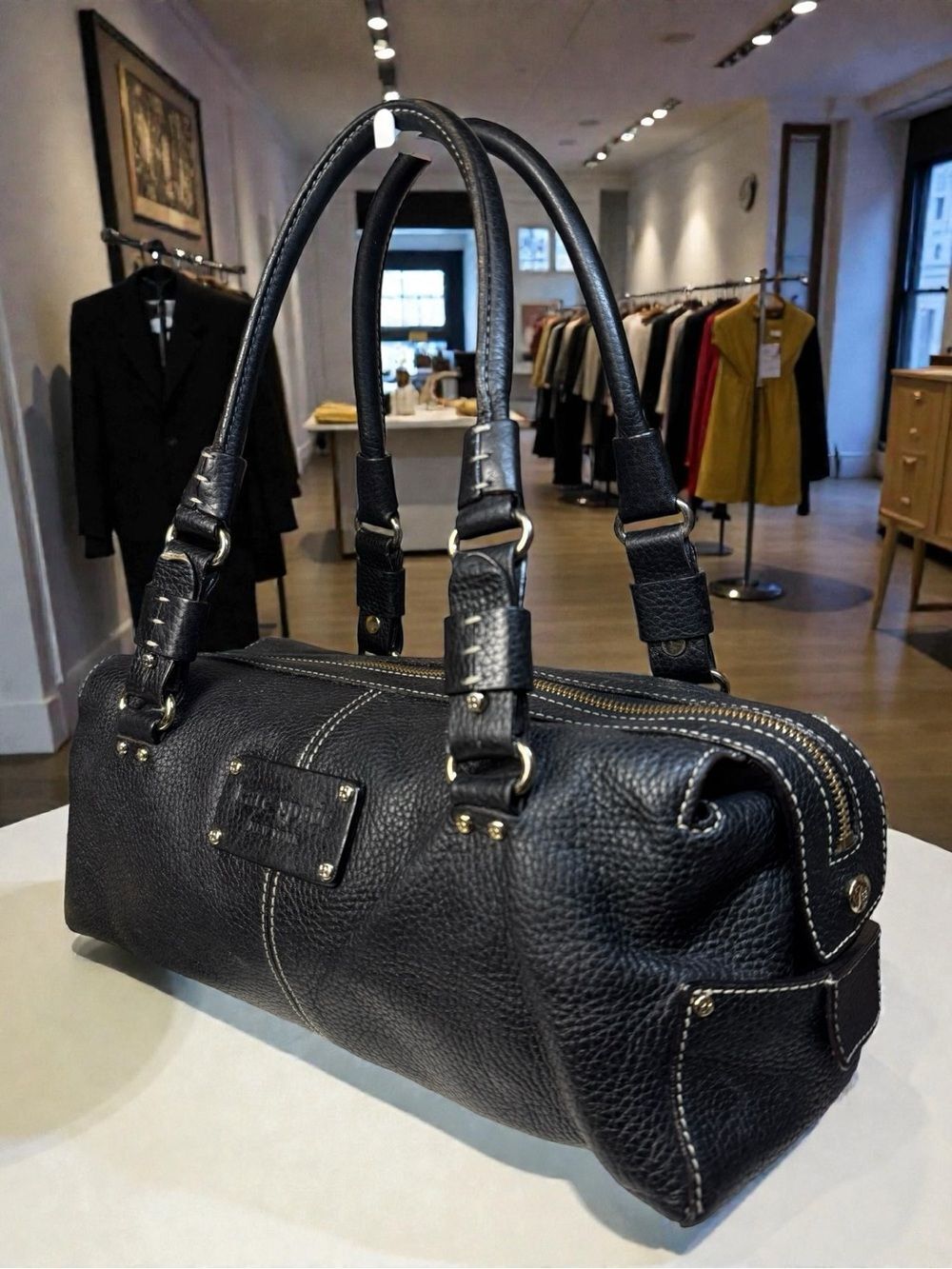 Vintage 🖤♠️ Kate Spade Cami Foster Black Pebbled Leather Barrel Bag Y2k - IYKYK🦄 - Picture 3 of 15